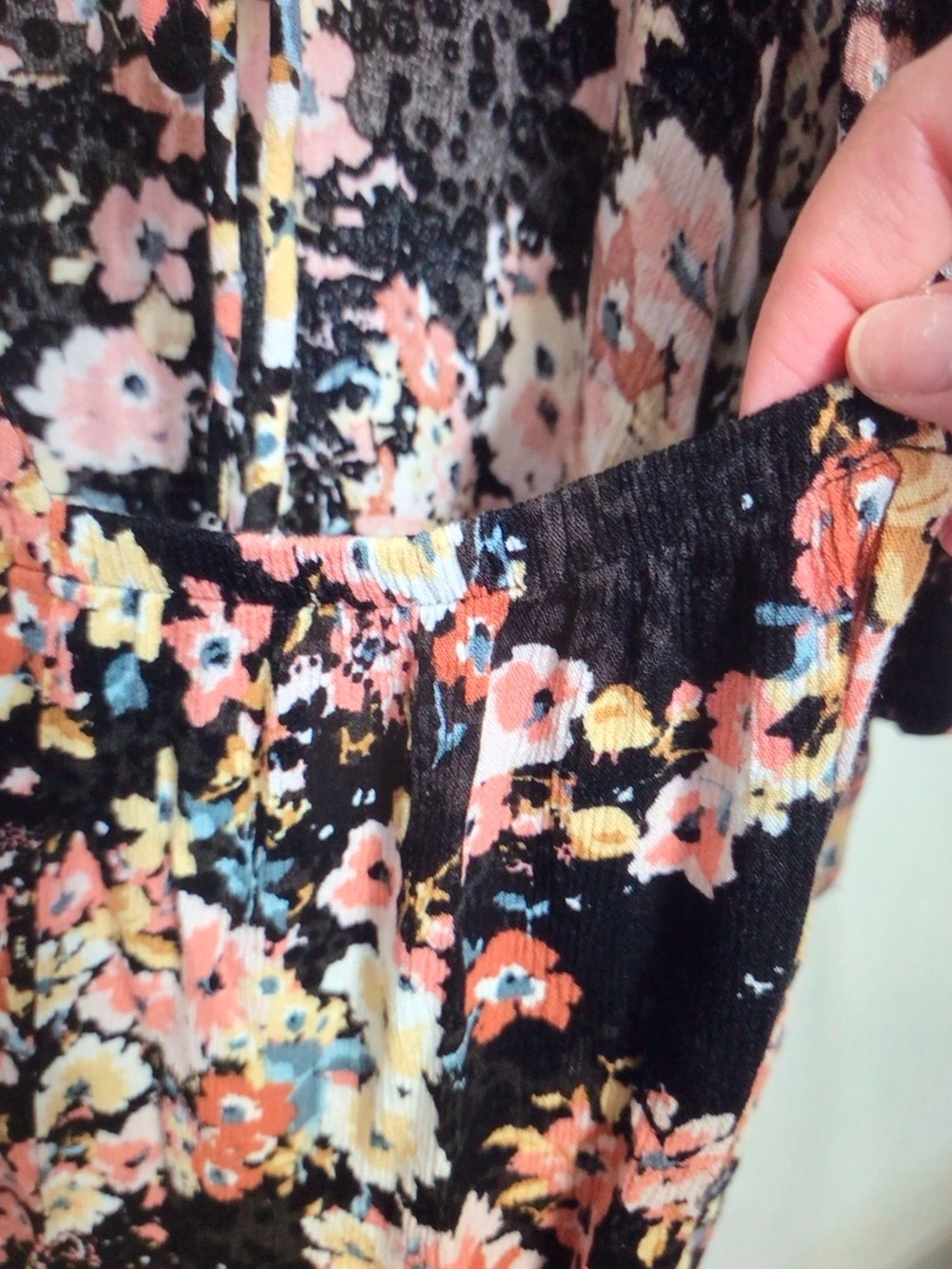 Maurices Black Floral Ruffle-Sleeve Blouse with Pink and Cream Flowers - Picture 4 of 8